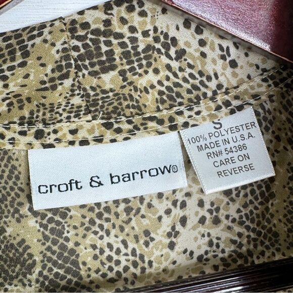 Croft & Barrow Snake Print Tie Neck Sleeveless Blouse Tan Small - Picture 9 of 11